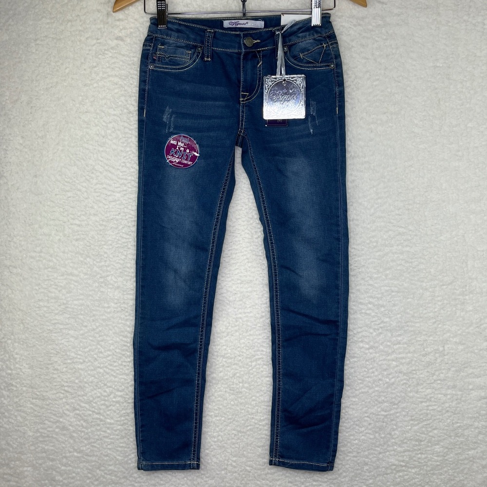 Vigoss Knit Denim Skinny Jeans Girls Size 10 Blue NWT Stretch Distressed